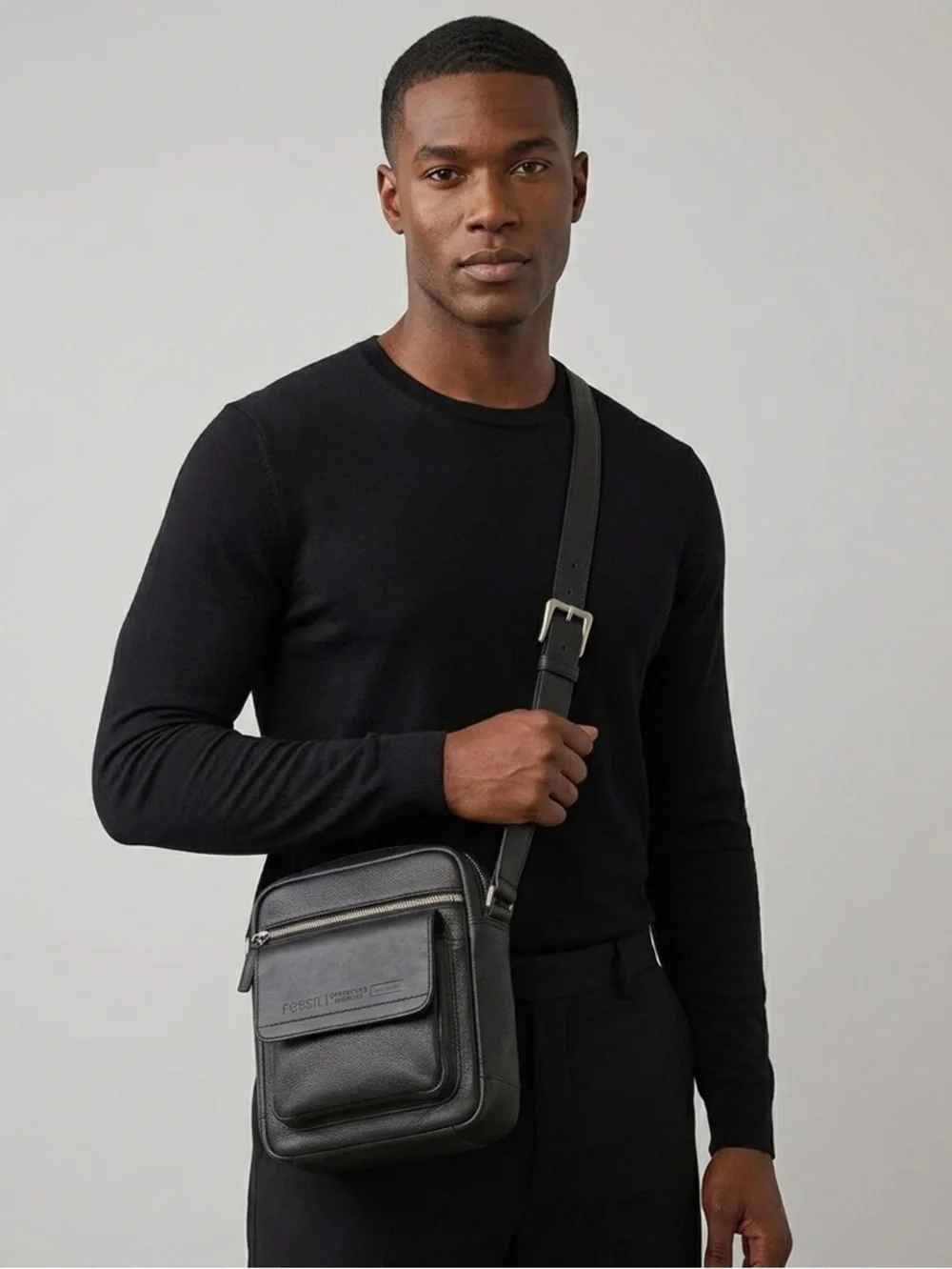Fossil Expedition co. Black Leather Messenger Rare Vintage Crossbody Bag